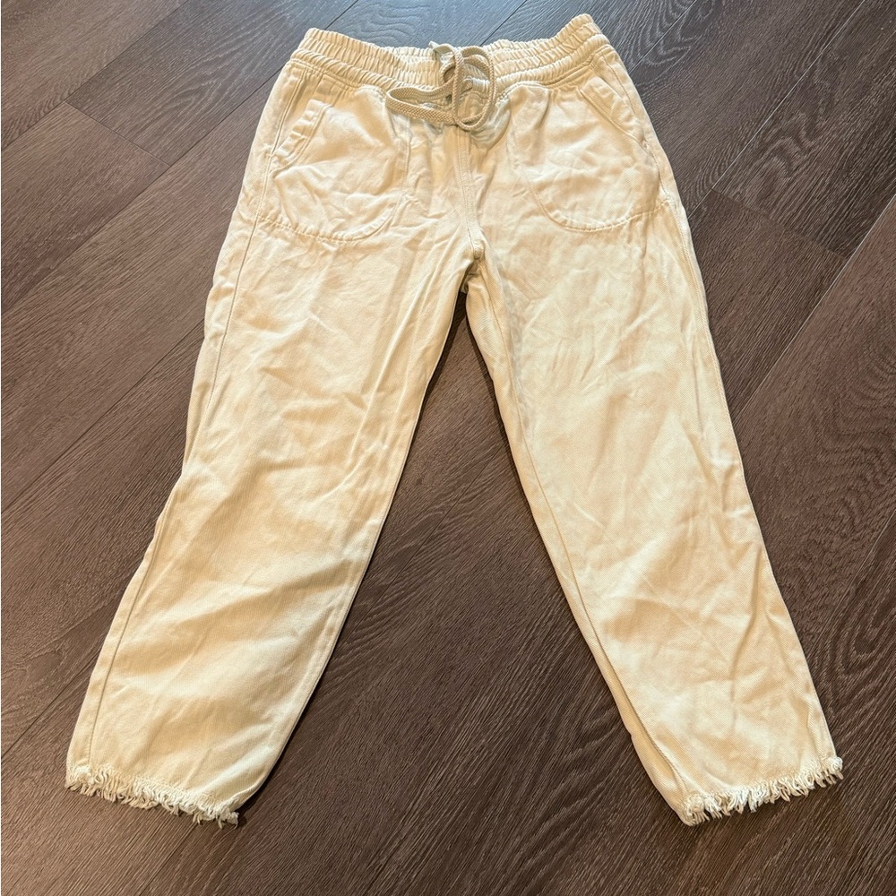 Kut from the Kloth Drawcord Pant with Frayed Hem Beige Off White Size Small